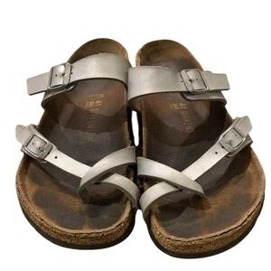 Birkenstock Mayari Silver Metallic Toe Loop Sandals Size 41 Womens 10 10.5 Boho
